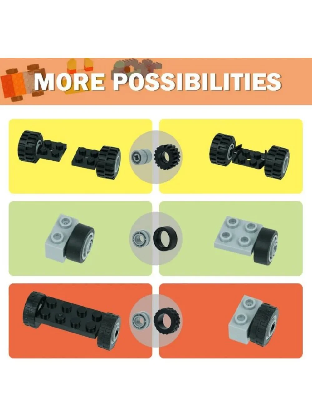 224PCS Building Bricks Wheels & Axles Set for Cars, DIY Toy Parts & Accessories